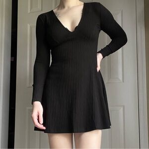Black Long Sleeve Ribbed Dress